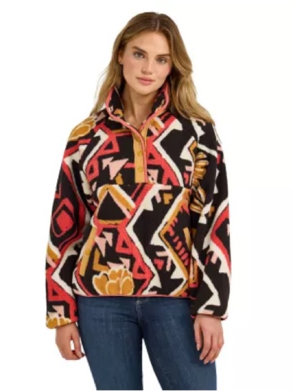 Wrangler Retro Women’s L Sherpa Fleece 1/2 Snap Pullover Western Floral Aztec
